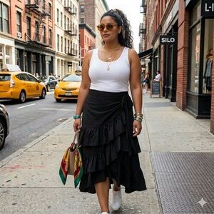 SHEIN Black Asymmetrical Ruffle Skirt